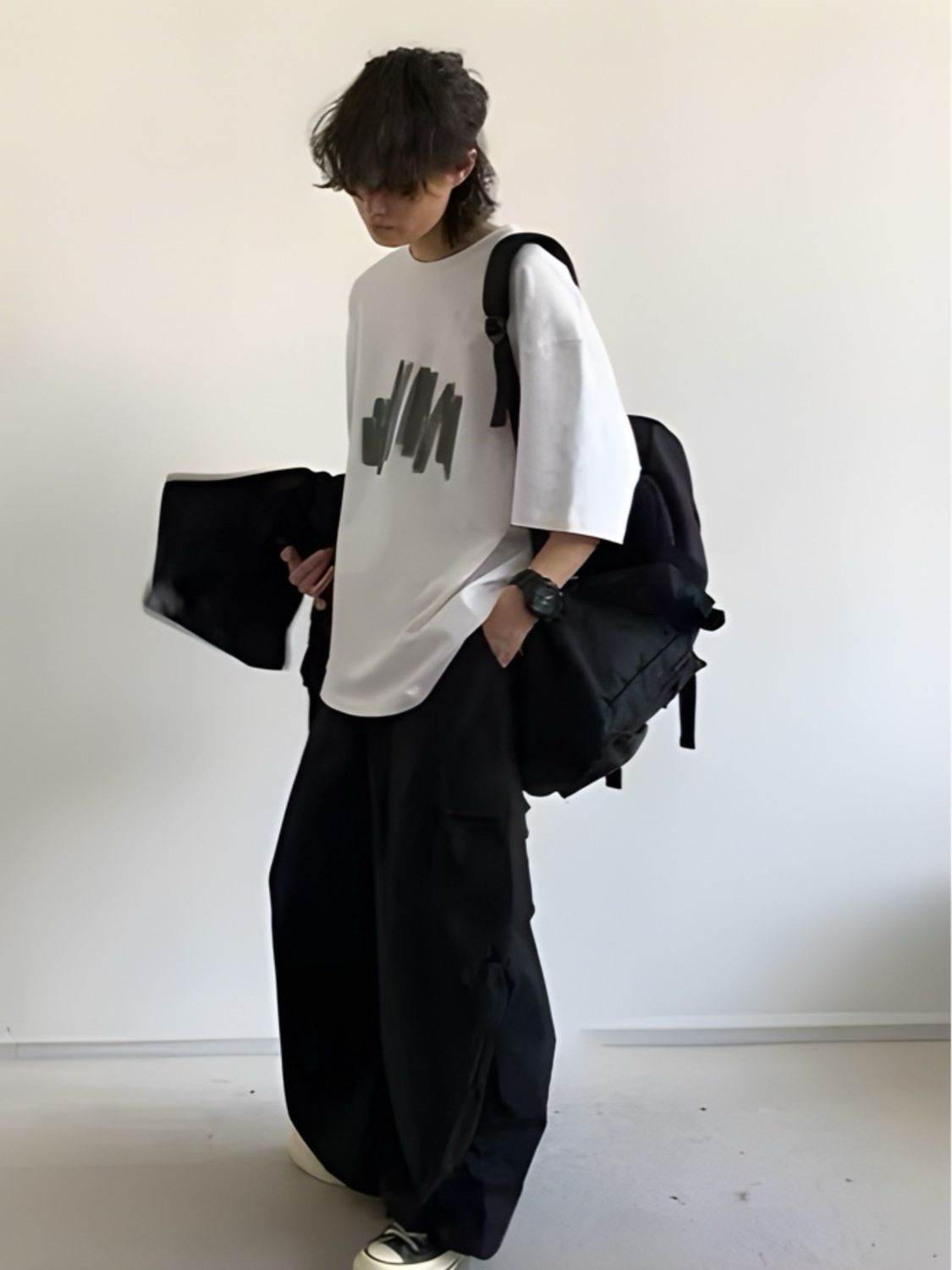 Summer Casual Men Set High Street Printing Graffiti Trendy T-shirts+Quick Drying Pockets Cargo Pants Suit Japanese Street 2-pcs