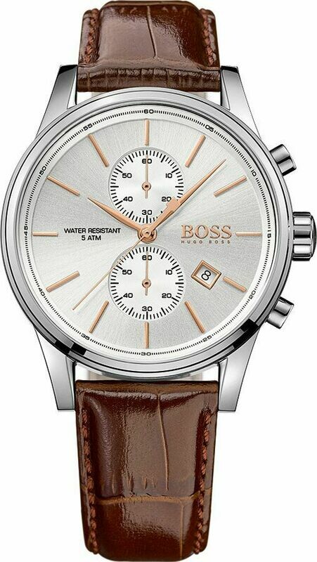 Hugo Boss Jet Silver / Brown Leather Analog Quartz Chronograph Men&#39;s Watch 1513280
