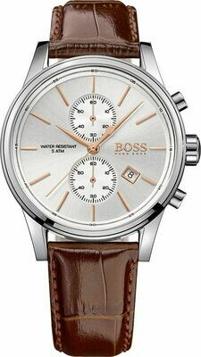 Hugo Boss Jet Silver / Brown Leather Analog Quartz Chronograph Men&#39;s Watch 1513280