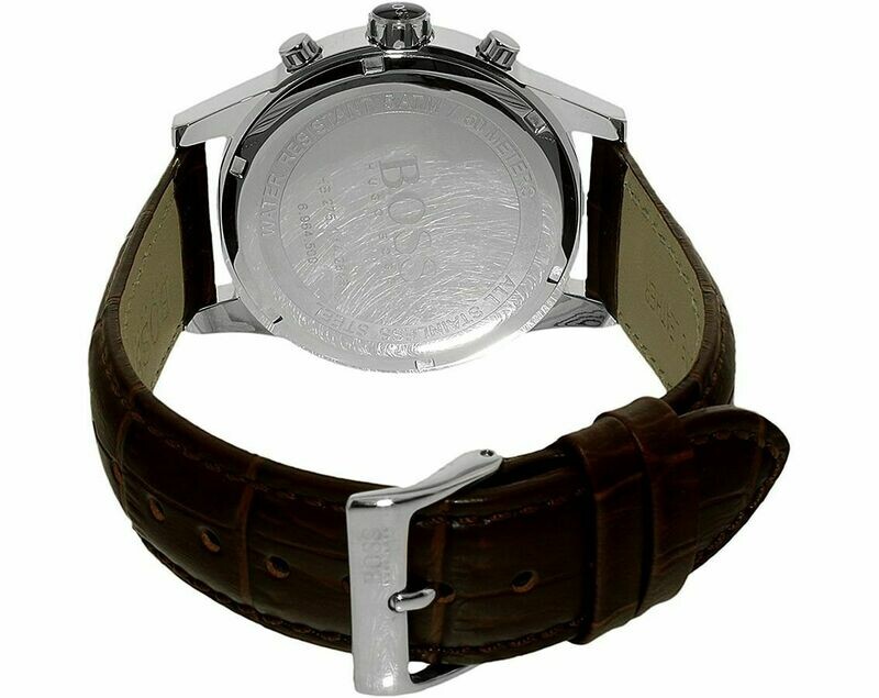 Hugo Boss Jet Silver / Brown Leather Analog Quartz Chronograph Men's Watch 1513280