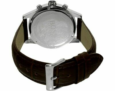 Hugo Boss Jet Silver / Brown Leather Analog Quartz Chronograph Men's Watch 1513280