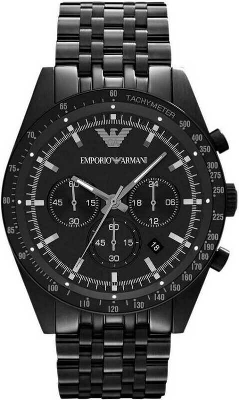 Emporio Armani AR5989 Men&#39;s Sportivo Black IP Stainless Steel Bracelet Black Dial Chronograph Watch