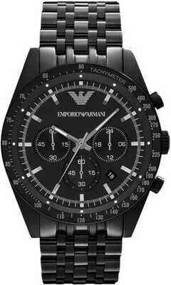 Emporio Armani AR5989 Men&#39;s Sportivo Black IP Stainless Steel Bracelet Black Dial Chronograph Watch