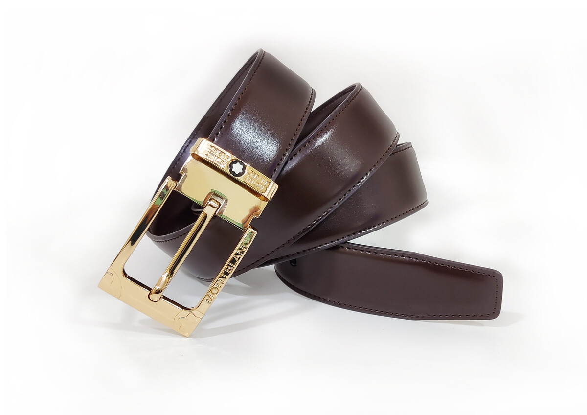 Montblanc Golden Pin Buckle, cut-to-size, Brown Leather Men&#39;s Business Belt
