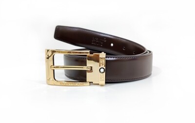 Montblanc Golden Pin Buckle, cut-to-size, Brown Leather Men's Business Belt