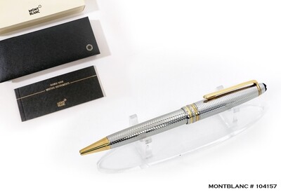 Montblanc Meisterstuck Solitaire Silver Barley Ballpoint Pen - Platinum With Gold Trims