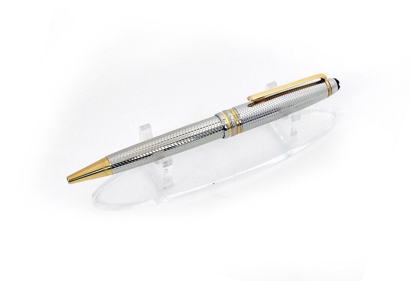 Montblanc Meisterstuck Solitaire Silver Barley Ballpoint Pen - Platinum With Gold Trims