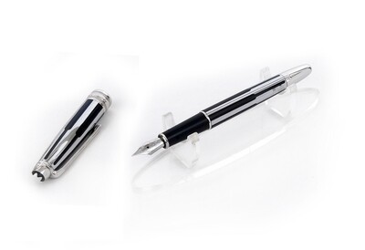 Montblanc Meisterstuck Solitaire Silver &amp; Black Fountain | Ink Pen