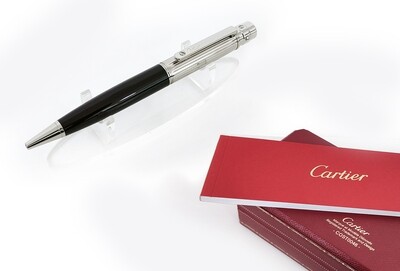 Santos De Cartier &quot;Black Composite Body With Silver Cap&quot; Ballpoint Pen - Refurbished