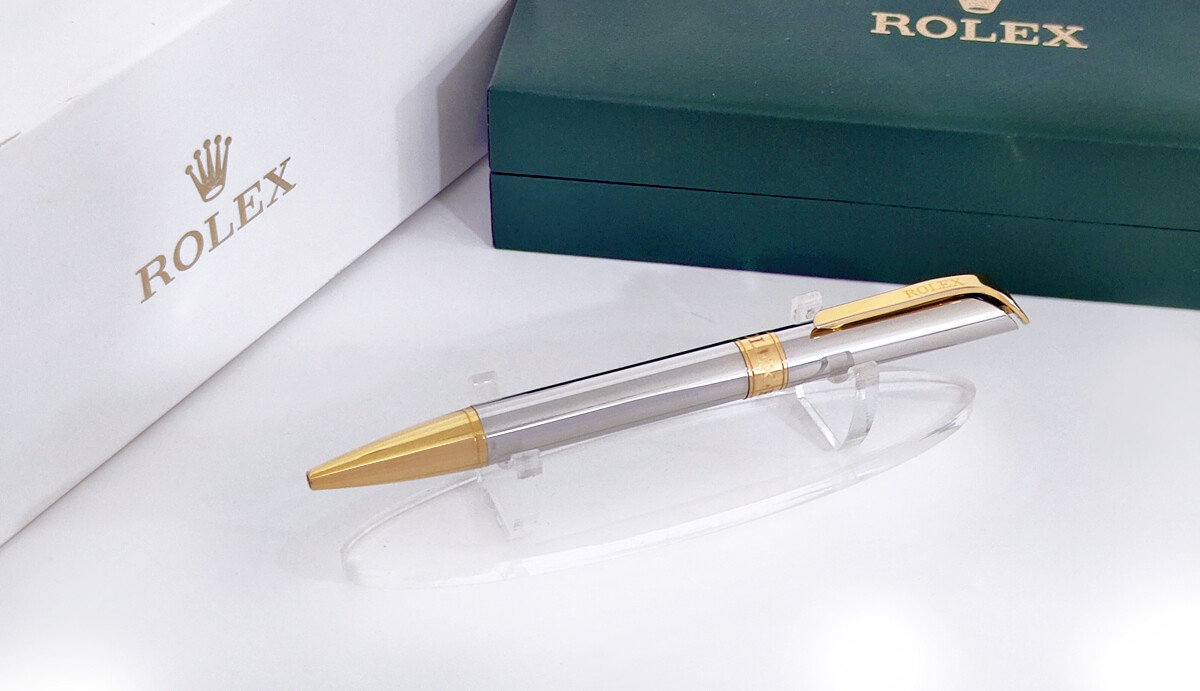 Beautifully Crafted Rolex Full Plain Silver​ with golden Clip Ballpoint Pen - Refurbished