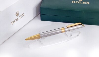 Beautifully Crafted Rolex Full Plain Silver​ with golden Clip Ballpoint Pen - Refurbished
