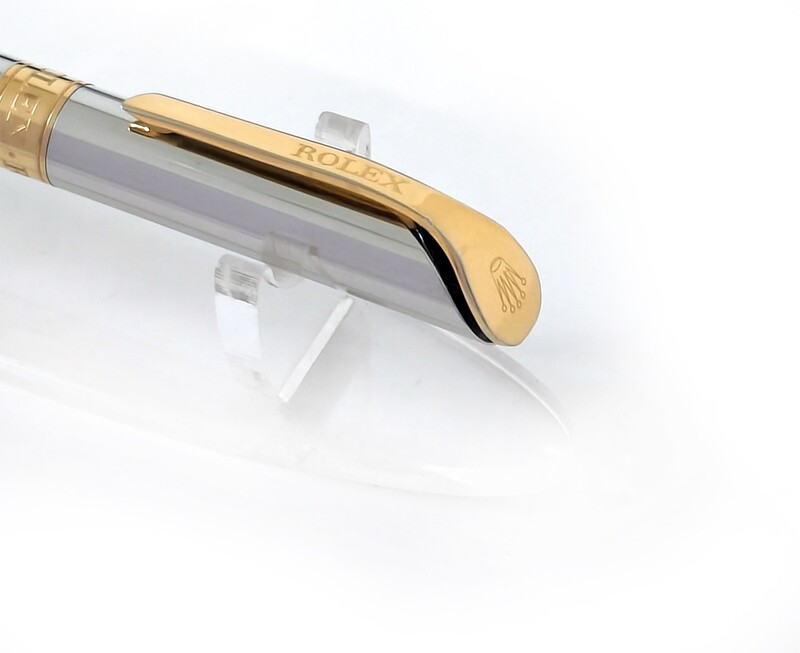 Beautifully Crafted Rolex Full Plain Silver​ with golden Clip Ballpoint Pen - Refurbished