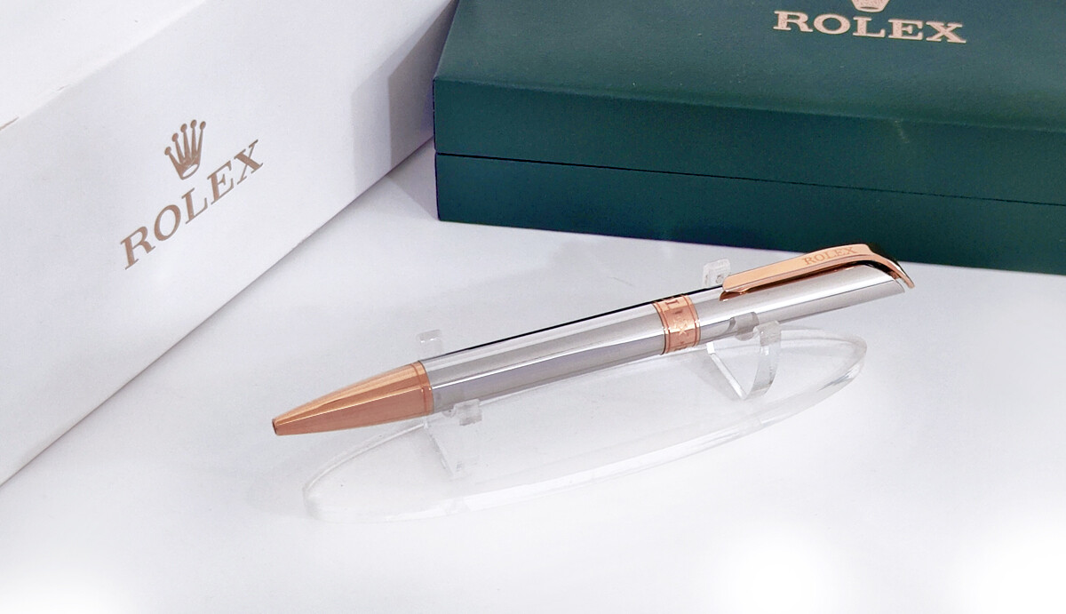 Beautifully Crafted Rolex Full Plain Silver​ with Copper Clip Ballpoint Pen - Refurbished