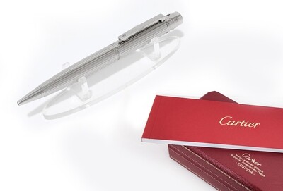 Santos De Cartier &quot;Full Silver Composite Body With Silver Cap&quot; Ballpoint Pen - Refurbished
