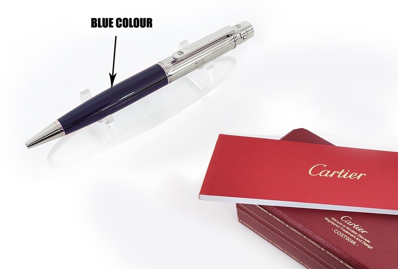 Santos De Cartier &quot;Blue Composite Body With Silver Cap&quot; Ballpoint Pen - Refurbished