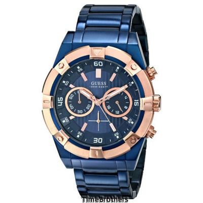 Brand New Guess Chronograph Dark Blue / Rose Gold Tone Watch for Men's