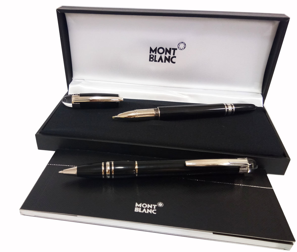 New Mont blanc Star Walker Platinum Resin Ballpoint + Rollerball Pen With Mb Box - Combo Set