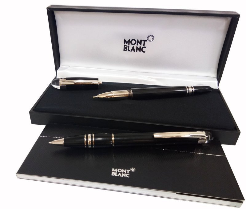 New Mont blanc Star Walker Platinum Resin Ballpoint + Rollerball Pen With Mb Box - Combo Set