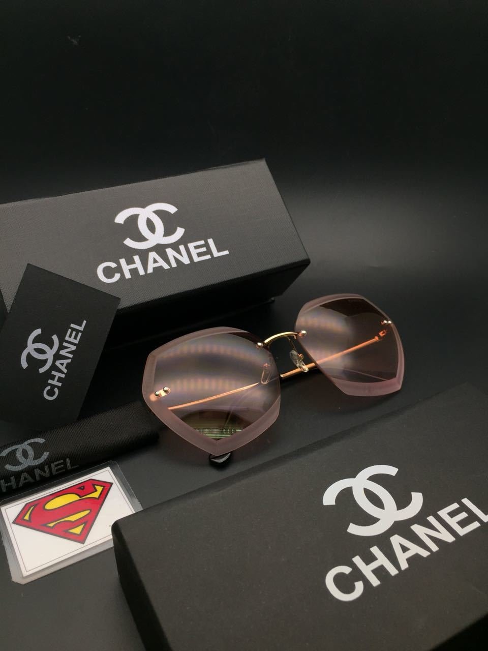 New Round Spring Gold Frame Pink Gradient Lenses Chanel UV-Ultra Violet Glass Unisex Sunglasses