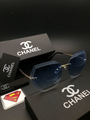 New Round Spring Gold Frame Blue Gradient Lenses Chanel UV-Ultra Violet Glass Unisex Sunglasses