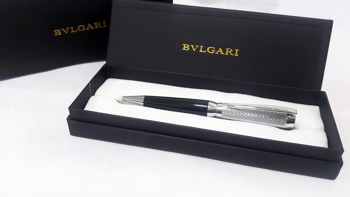 New Bvlari Special Edition Ball Point Black Barrel Luxury Pen With Silver Top - Imported