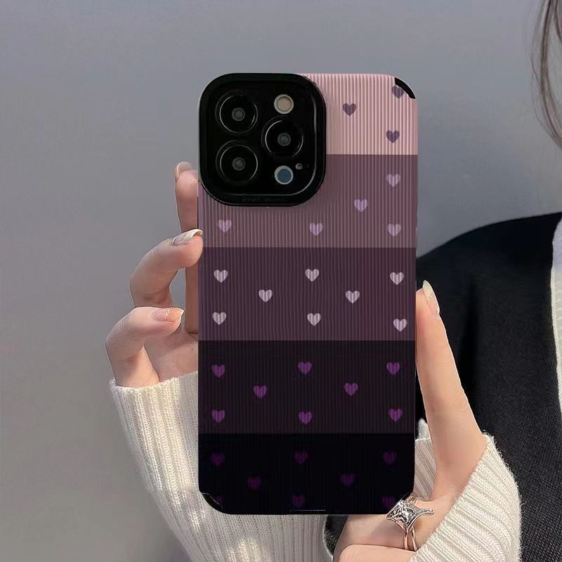 Gradient Little Love Heart Case For iPhone 13 12 15 11 14 16 Pro Max Mini X XS XR 7 8 Plus Silicone Leather Shockproof Cover