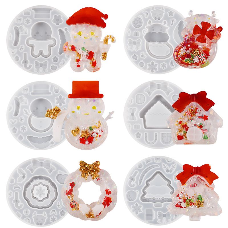 DIY Christmas Quicksand Keychain Pendant Silicone Mold Christmas Santa Claus Christmas Tree Elk Pendant Crystal Epoxy Resin Mold