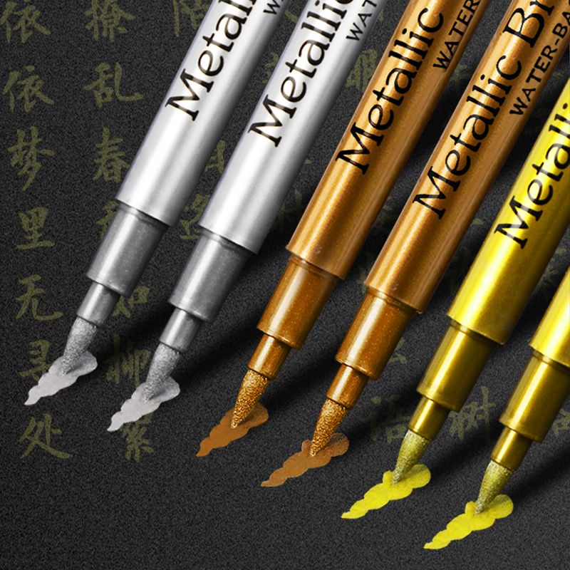 Gold Silver Metallic Marker Pen Waterproof Permanent Paint Marker Pen for Rock, Mug, Ceramic, Glass DIY Painting Supplies