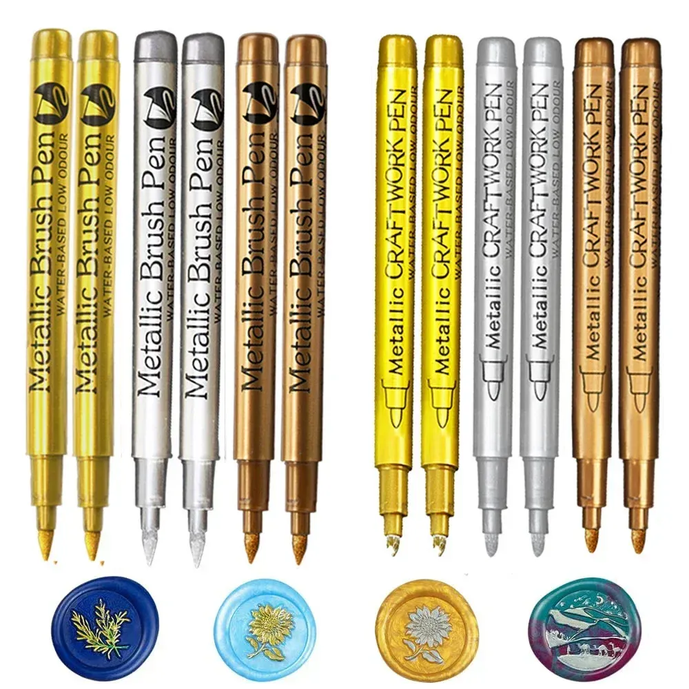 6Pcs Brush Metallic Paint Marker Pens Gold Silver Color Permanent Marker
