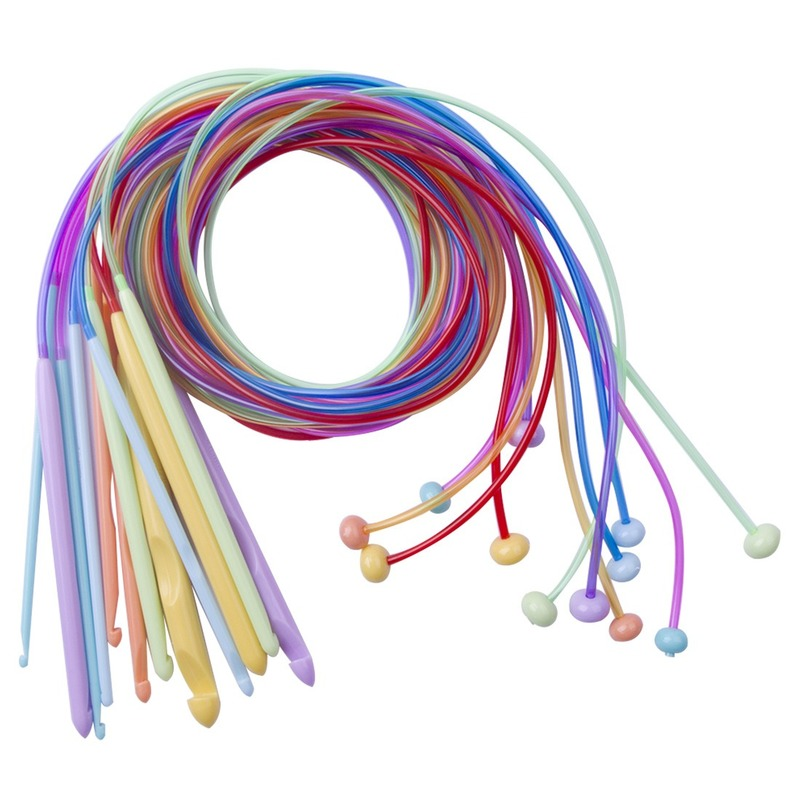 12Pcs/Set Colorful Plastic Elastic Tube Afghan Tunisian Carpet Crochet Hooks Weaving Needles 120cm Knitting Tool Sweater Needles
