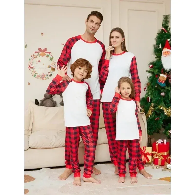 2024 New Matching Christmas Pajamas Set for Family Adults Kids Outfits Front Blank Support DIY 2 Pieces Sleepwear Xmas Look Pjs