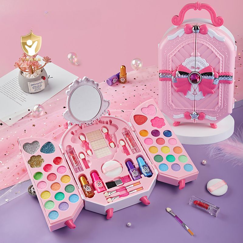 Safe Cosmetic Toy for Girl Princess Cosmetic Eye Shadow Nail Polish NonToxic Beauty Set Washable Fashion Makeup Birthday Gift