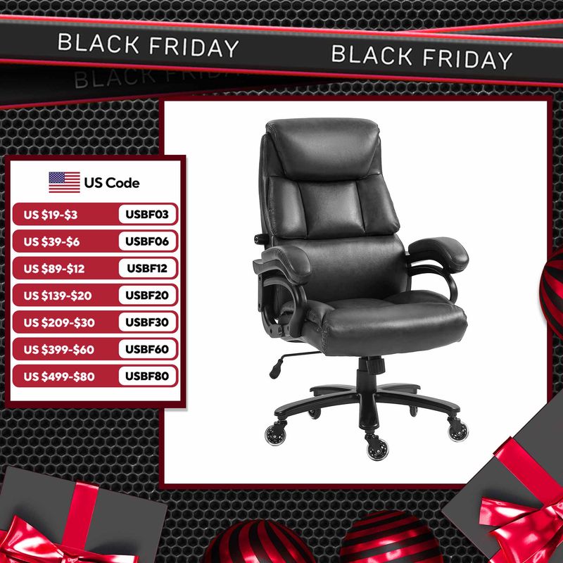 400Lbs Executive Office Chair for Big and Tall, with Adjustable Height, Black