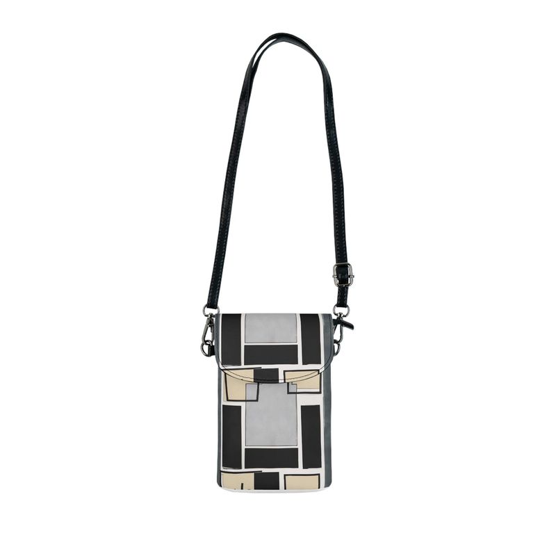 Crossbody Bag, Small Cell Phone Purse - Abstract Black Grey Brown, Size: 7.5&quot; × 4.9&quot; × 1&quot;