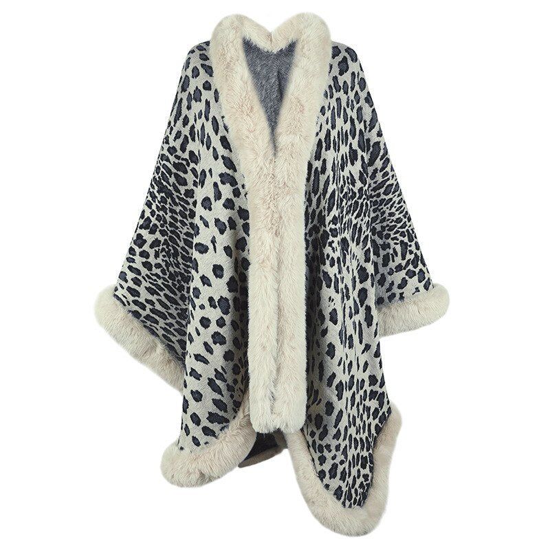 2022 Winter Thick Warm Poncho Fur Collar Cape Coat Women Vintage, Color: Beige