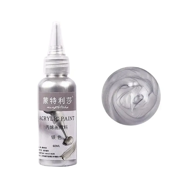 60ml Pearlescent Metallic Acrylic Pigment For Epoxy Resin Jewelry, Color: Silver