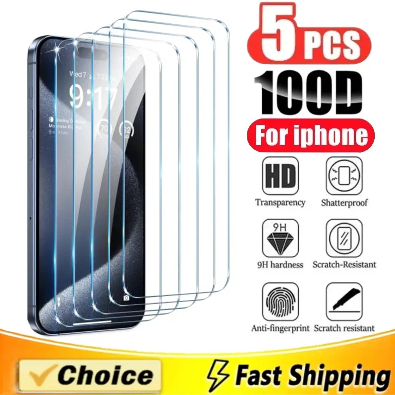 5pcs Tempered Glass For iPhone 15 Pro Max Screen Protector For iphone, Color: For iPhone SE2020, Bundle: 5 Pieces
