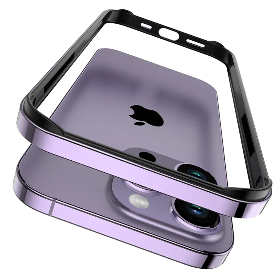 Hybrid Silicone Frame Aluminum Metal Case For iPhone 16 15 13 12 Pro, Color: Purple BK, Material: For iPhone 12