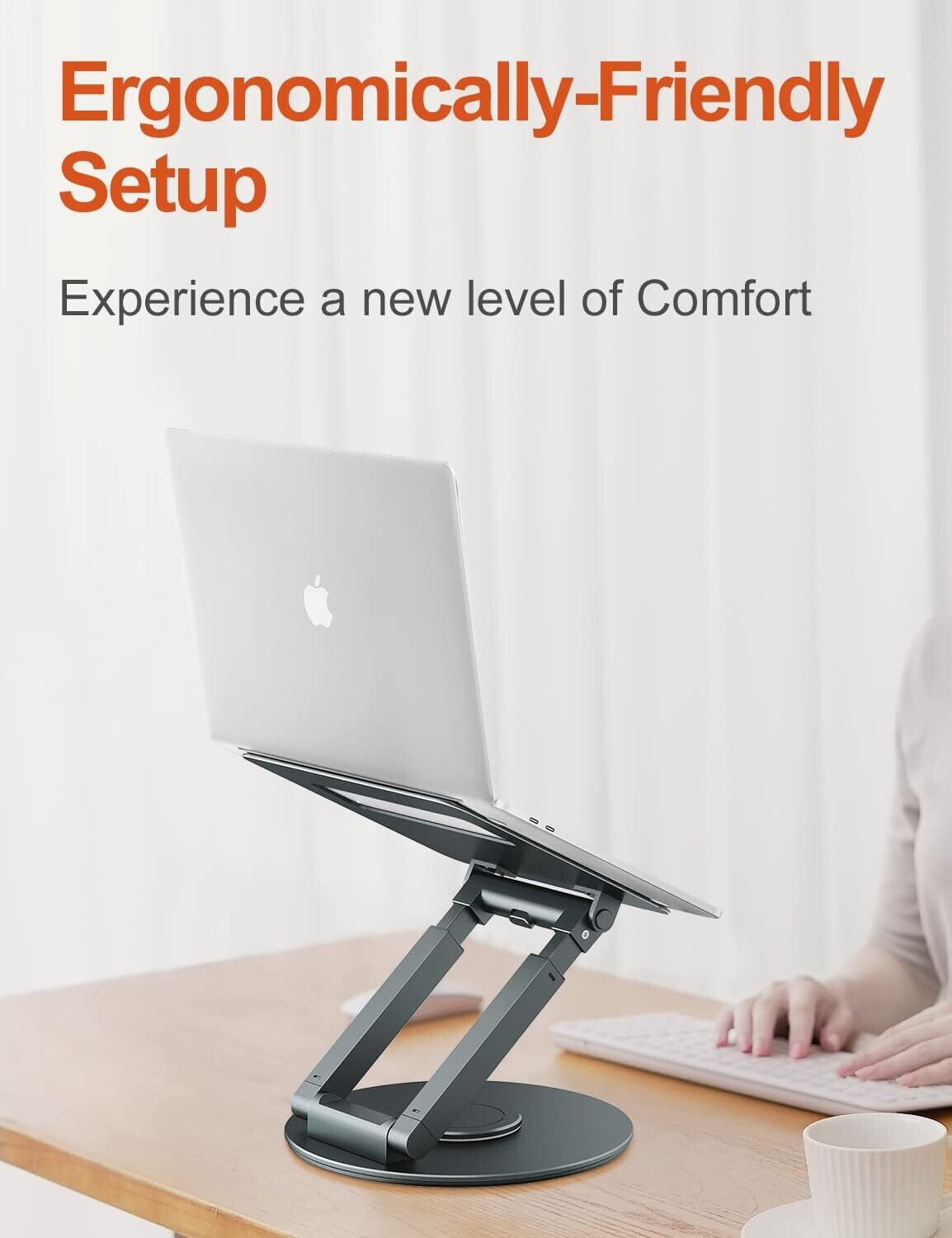 tounee Telescopic Laptop Stand for Desk with 360° Swivel Base, Sit to Stand, Height Adjustable, Portable Riser Holder for Good Posture, Compatible with MacBook Pro, All Laptops 10-17&quot;-Gray
