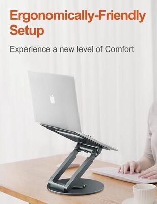 tounee Telescopic Laptop Stand for Desk with 360° Swivel Base, Sit to Stand, Height Adjustable, Portable Riser Holder for Good Posture, Compatible with MacBook Pro, All Laptops 10-17&quot;-Gray