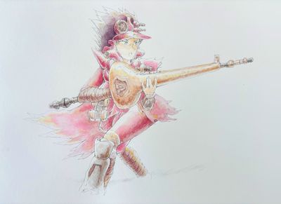 &quot;Jarra with Laser Rifle &quot; Watercolor 11.5&quot; x 16.5&quot;