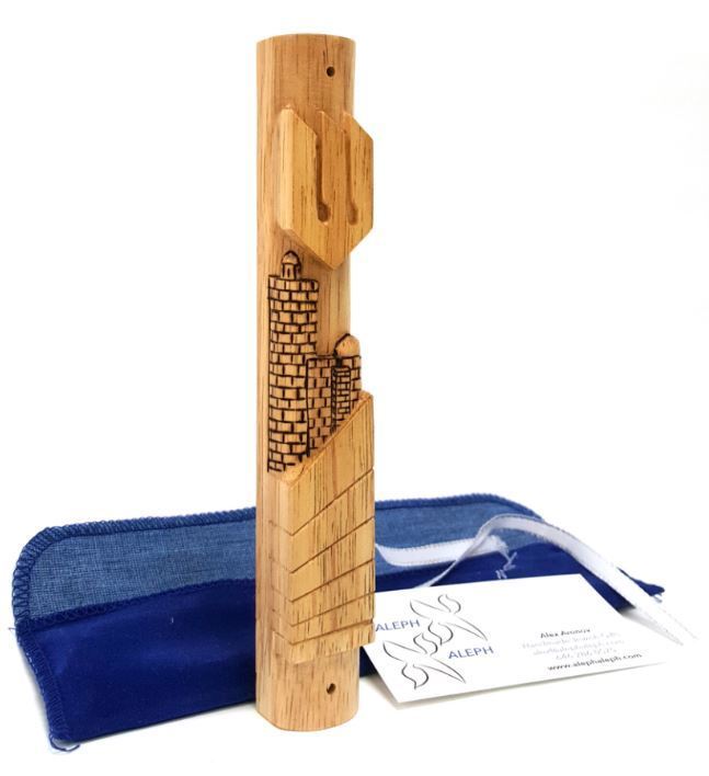 Jerusalem Mezuzah Case made with wood from Repurposed Masbia Tables