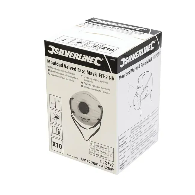 Boîte présentoir de 10 masques respiratoires moulés à valve FFP2 NR - FFP2 NR