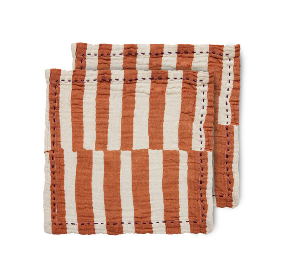 HK Living | Cotton napkins striped tangerine ( set van 2)