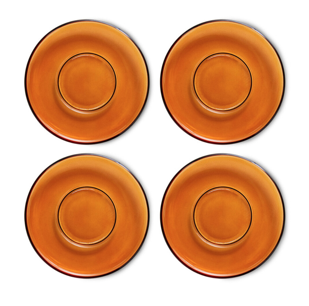 HK Living | 70&#39;s glassware saucers | amber brown