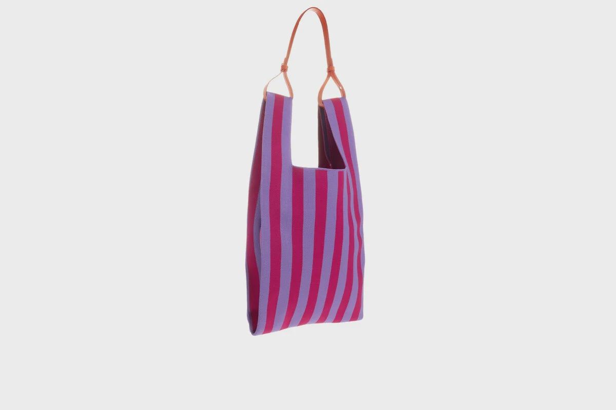 The Sticky Sis Club market bag | il sole | knitted stripes | Positano purple + sunset lilac