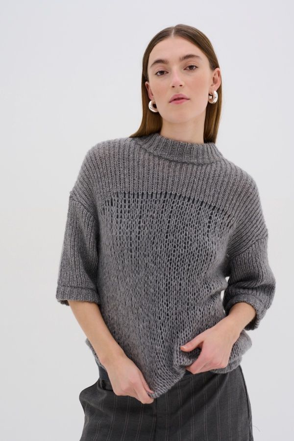 MEW | Lingo knit blouse | Stormy grey melange