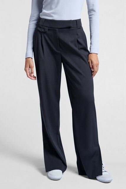 Yaya | Pants with high waist and slit | Anthracite melange