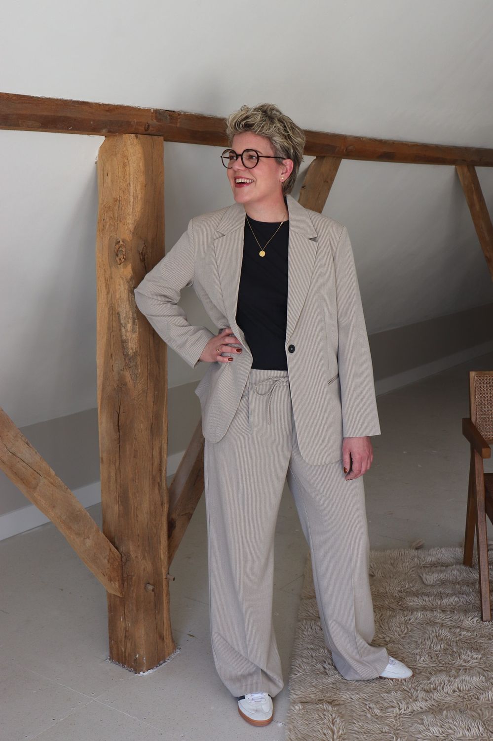 YAYA | Broek met krijtstreep en wijde pijpen
