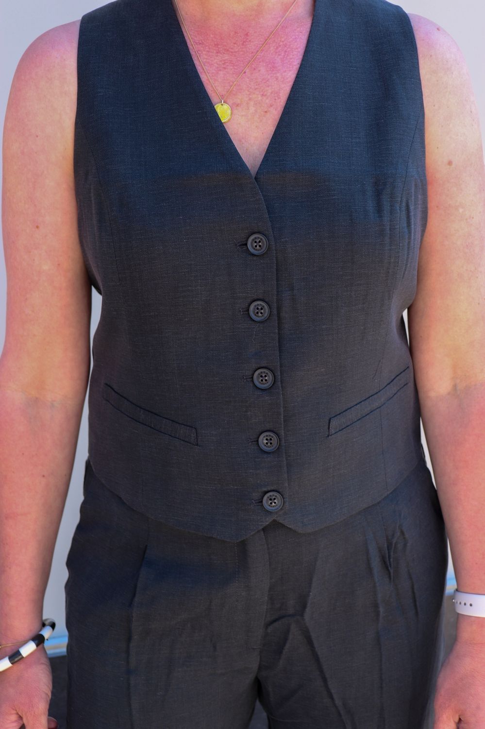 YAYA Gilet van linnenmix met knoopsluiting black